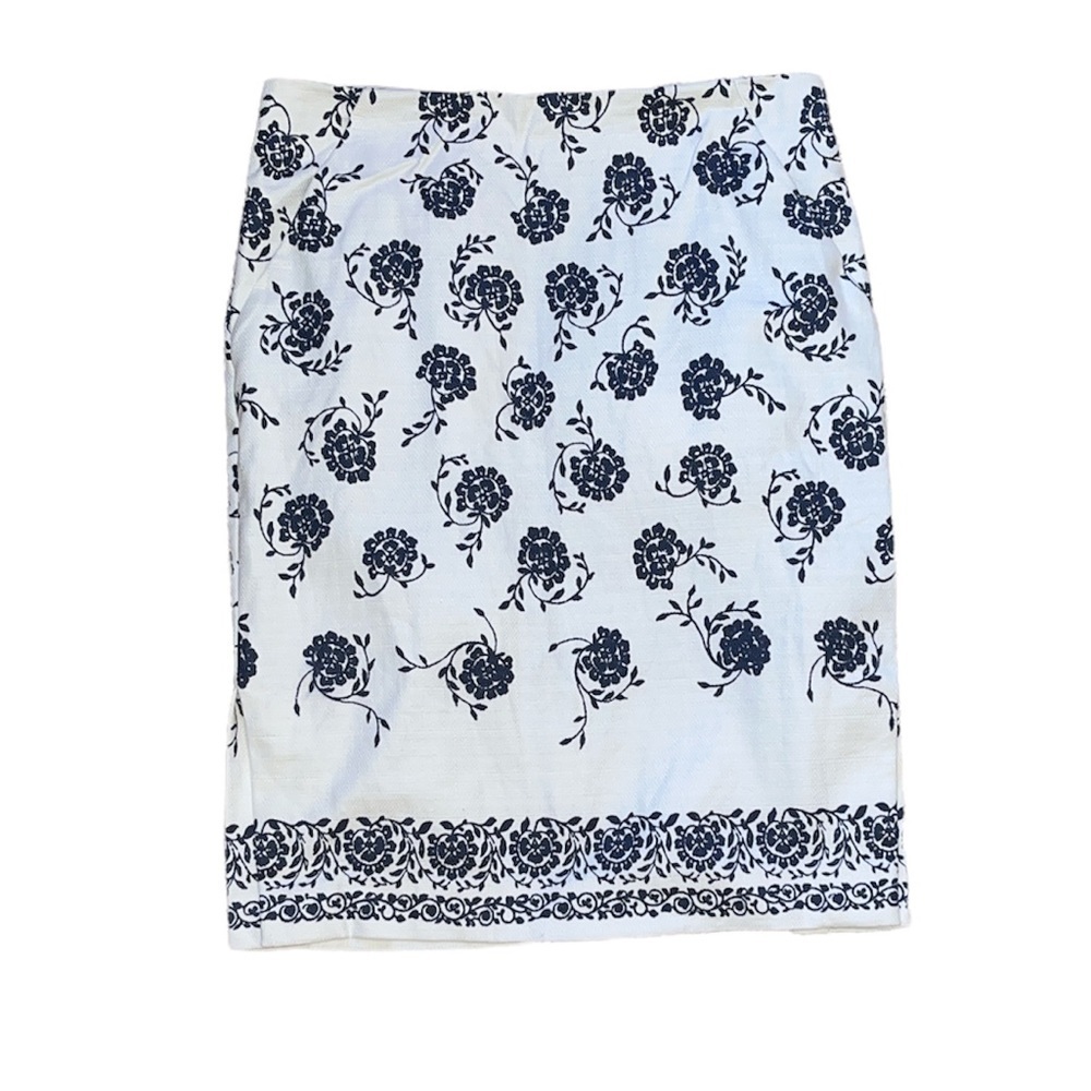 Loft Blue & White Floral Pencil Skirt - Picture 3 of 7